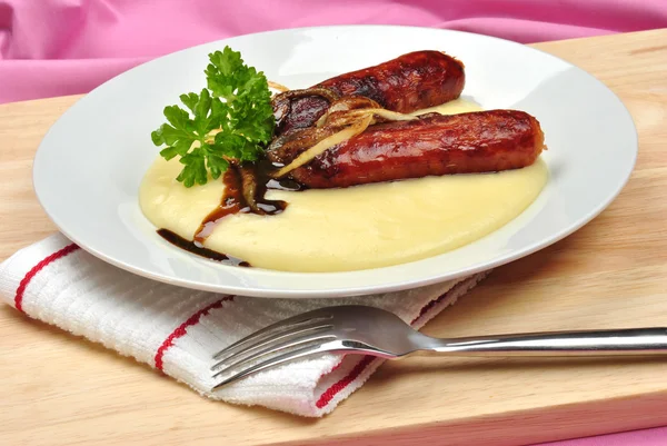 Mash potato and some home made sausage — Stock Photo, Image