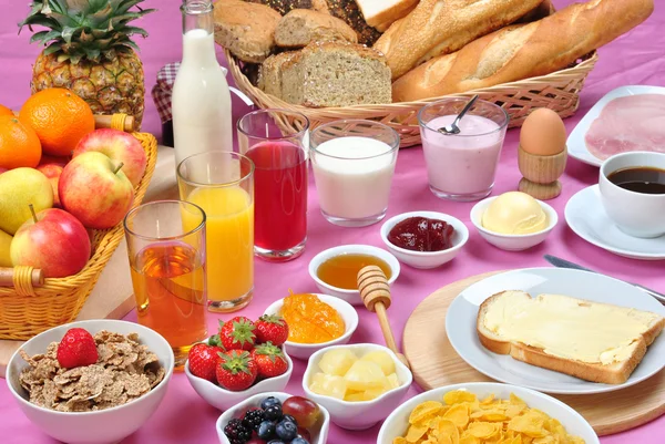 stock image Full breakfast with organic juice and jam