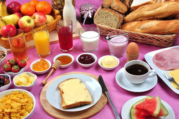 Stock image Full breakfast with organic juice and jam