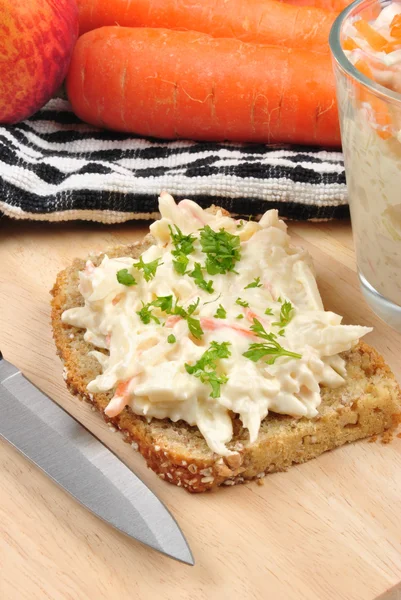 Home made coleslaw on bread with parsley — Stock Photo, Image