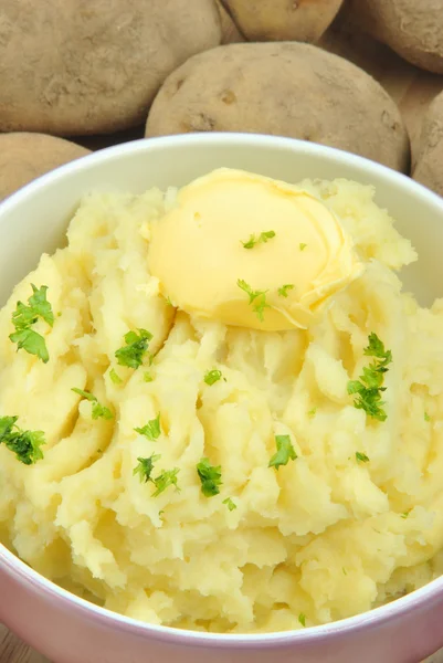 Свежий органический картофельный пюре в миске — стоковое фото