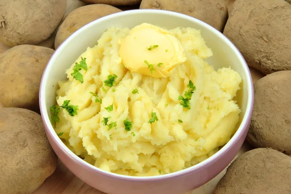 Verse organische mash aardappel in een kom — Stockfoto