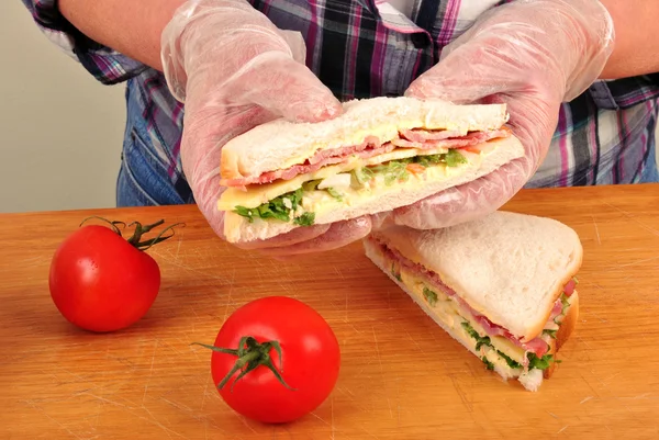 Sanduíche com queijo orgânico e bacon — Fotografia de Stock