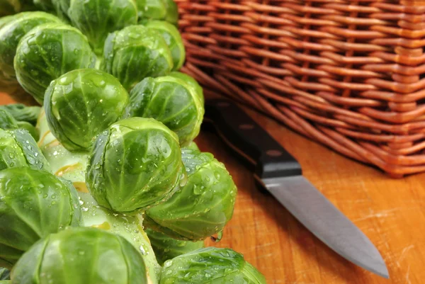 一些新鲜和健康的有机布鲁塞尔芽菜 — 图库照片