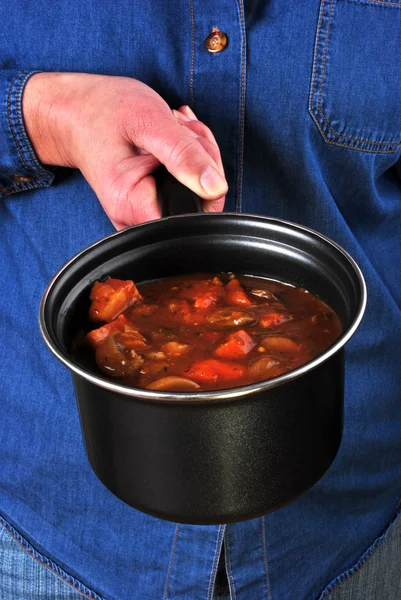Some goulash with vegetable in a pot — Stock Photo, Image