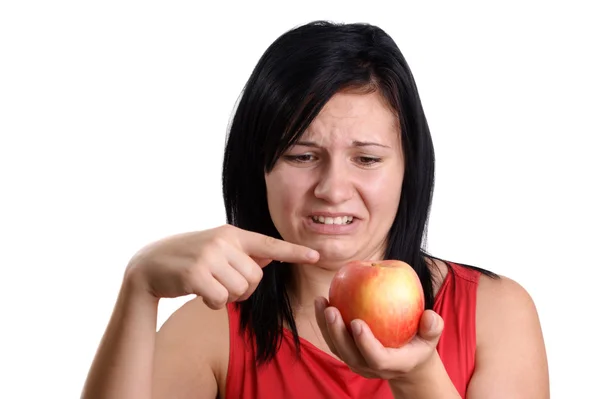 Młoda Kobieta Nie Podoba Jabłko — Zdjęcie stockowe