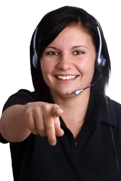 Young Woman Open Mouth Headset — Stock Photo, Image