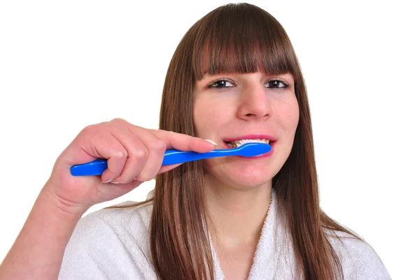 Young Woman Cleaning Her Teeth Teethbrush — Stock Photo, Image