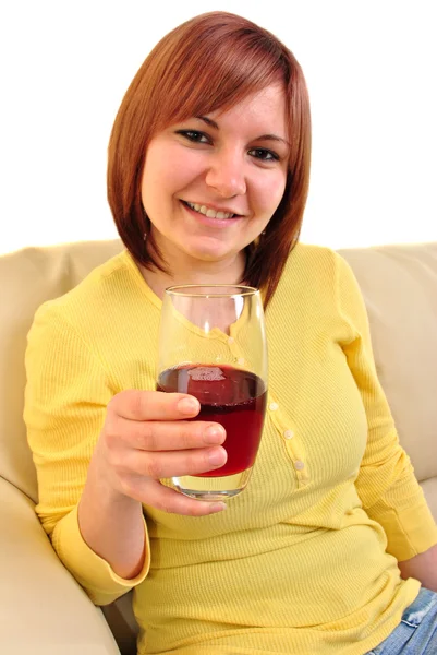 Young Woman Drinks Home Made Juice — Stock Photo, Image