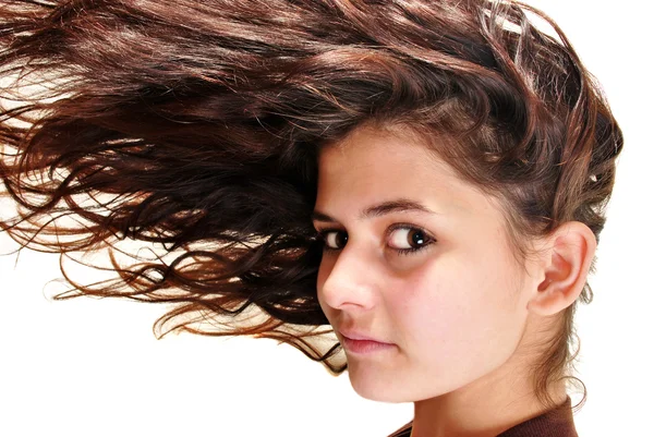 Wiatr Bawi Się Jej Długie Włosy — Zdjęcie stockowe