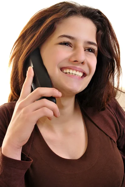 Νεαρή Γυναίκα Μιλάει Ένα Τηλέφωνο — Φωτογραφία Αρχείου