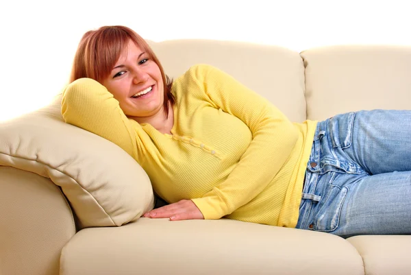 Young Woman Lying Couch — Stock Photo, Image