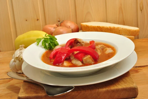 Sopa Gulash Con Pimentón Pan — Foto de Stock