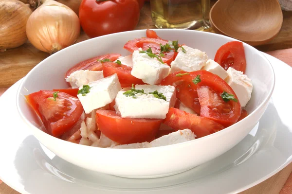 Tomato salad with feta cheese and parsley — Stock Photo, Image