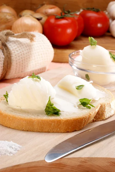 Lard with parsley on home baked bread — Stock Photo, Image