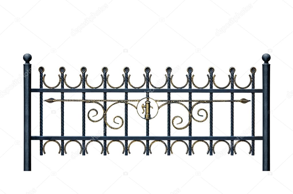 Original forged decorative fence. Isolated over white background.