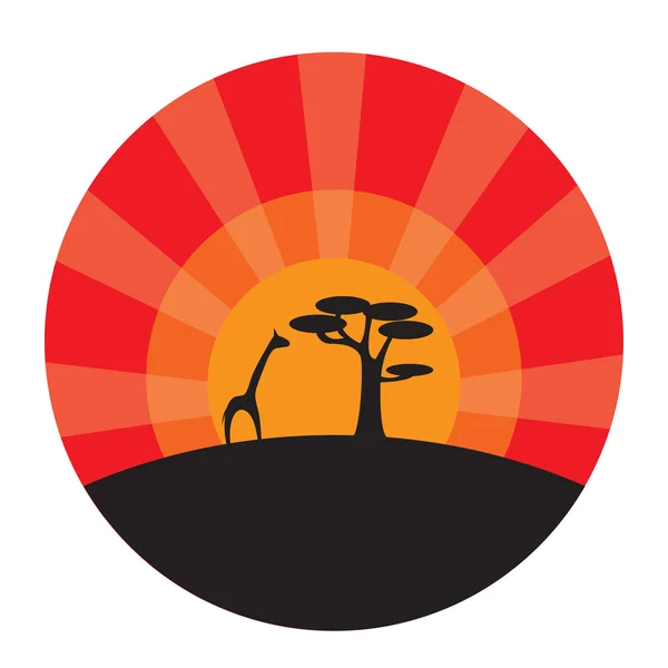 Girafa e árvore ao pôr do sol fundo — Vetor de Stock