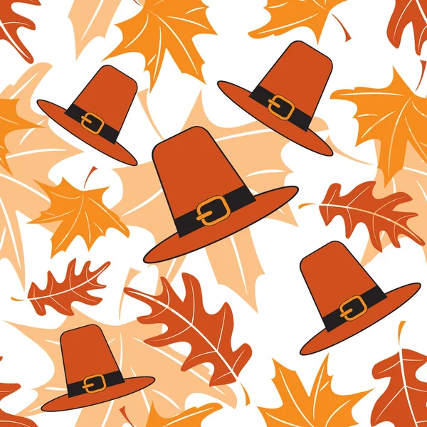 秋季无缝模式与朝圣者的帽子 — 图库矢量图片