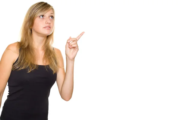 Jonge vrouw tonen duimen omhoog — Stockfoto