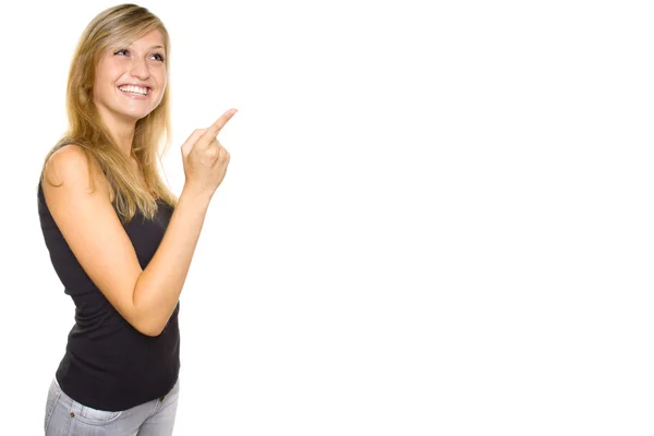 Молода жінка показує великі пальці вгору — стокове фото
