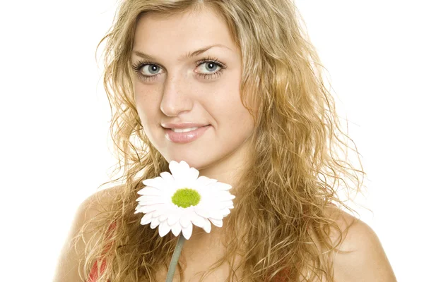 Πρόσωπο γυναίκας με λουλούδι — Φωτογραφία Αρχείου