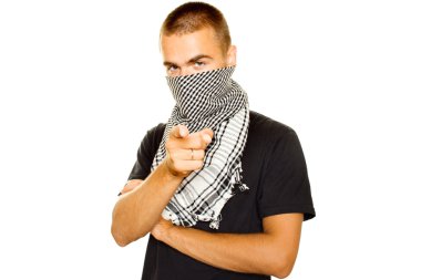 Young man in a Palestinian scarf clipart