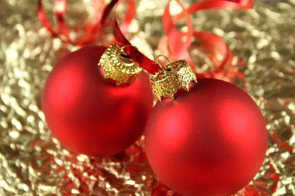 Golden Christmas Background Red Balloons Decorations — Stock Photo, Image