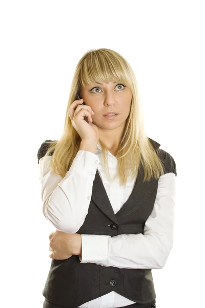 Young Business Woman Talking Phone Isolated White Background — Stock Photo, Image