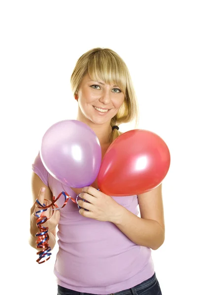 Krásná mladá žena s balónky — Stock fotografie