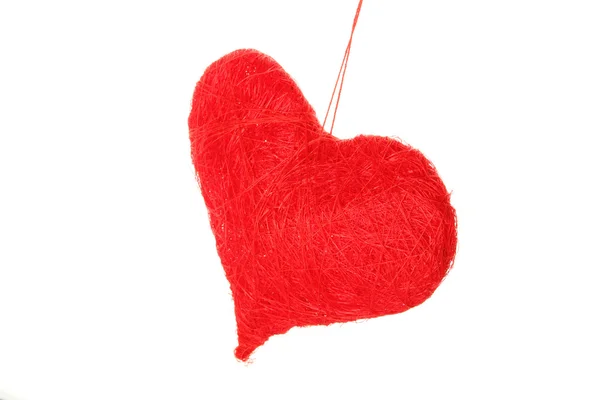 Corazón Rojo Del Hilo Aislado Sobre Fondo Blanco —  Fotos de Stock