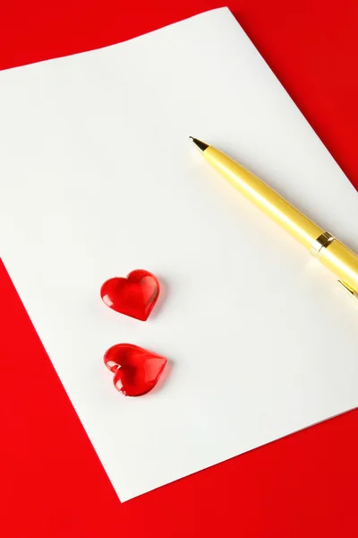 Blake Congratulations Valentine Day Red Background Sheet White Paper Stick — Stock Photo, Image