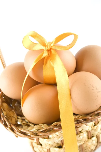 Chicken eggs in the basket — Stock Photo, Image