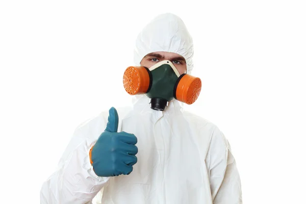 Man in protective suit Thumbs up — Stock Photo, Image