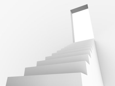 Monochromic 3d rendered image of stair to opened door clipart