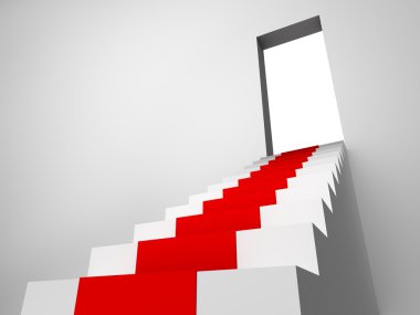 Monochromic 3d rendered image of stair with carpet runner to ope clipart