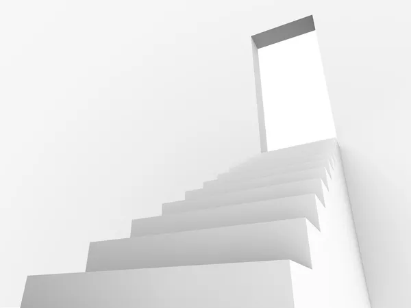 Monochromic 3d rendered image of stair to opened door — Stock Photo, Image
