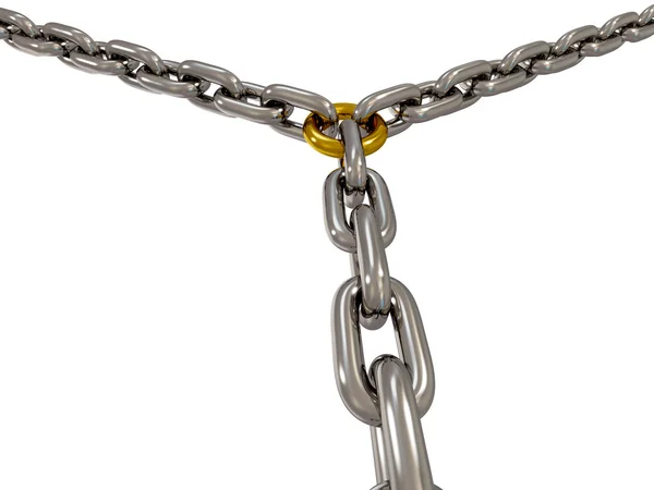 The chains connected by chain link on white — Stock Photo, Image
