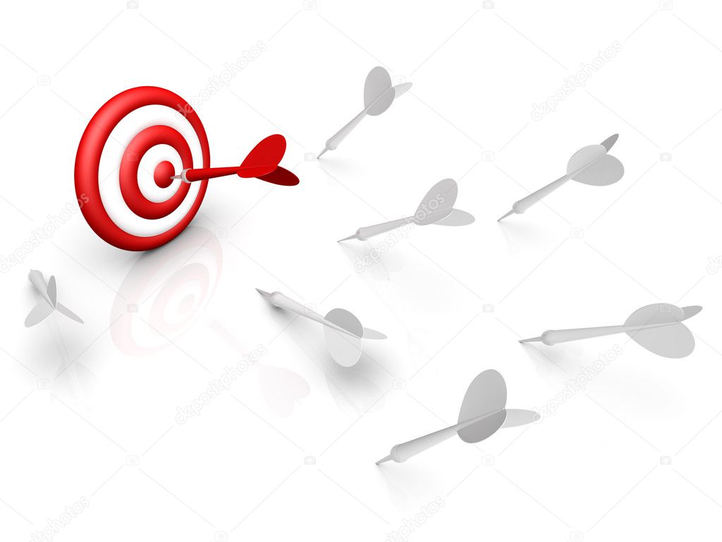 Darts and target isolated on white