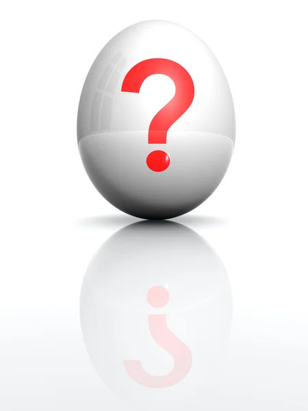 Uovo bianco isolato con marchio di query disegnato Immagine Stock