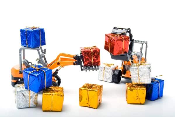 Modelo caminhões de brinquedo presentes deslocados — Fotografia de Stock