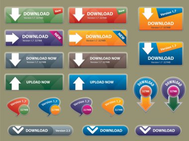 Communication box for download and buttons to interface websites clipart