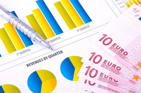 Finansal analiz ile harita ve Avrupa ortak para birimi — Stok fotoğraf
