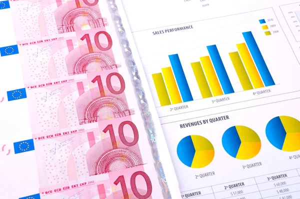 Analyse Financière Avec Graphiques Progression Dans Industrie Avec Monnaie Européenne — Photo