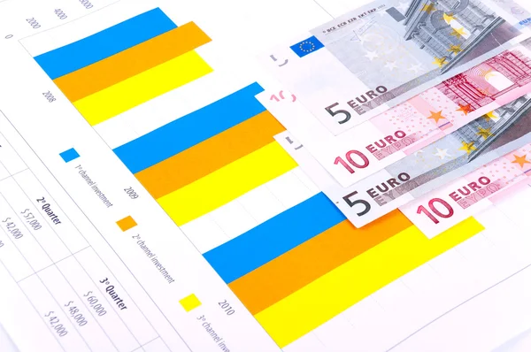 Análisis financiero con gráficos y moneda europea — Foto de Stock