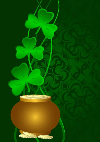Shamrocks Pot Sur Fond Vert Carte Postale Saint Patrick — Image vectorielle