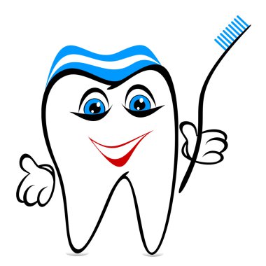 Diş beyaz bir arka plan üzerinde eğlenceli. diş diş fırçası tutan.
