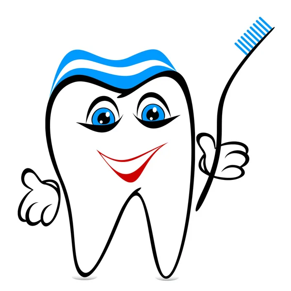 Dente Divertido Fundo Branco Dente Segura Uma Escova Dentes — Vetor de Stock
