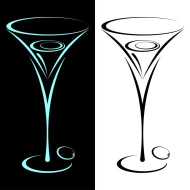 İki martini stilize camı. siyah ve beyaz zemin üzerine.