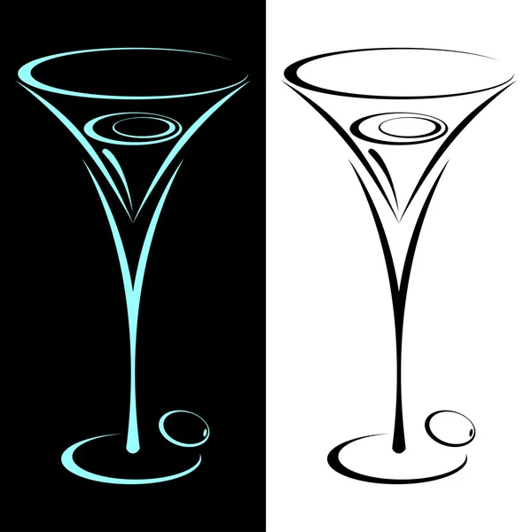 Stylized Glass Martini Two Variants Black White Background — Stock Vector