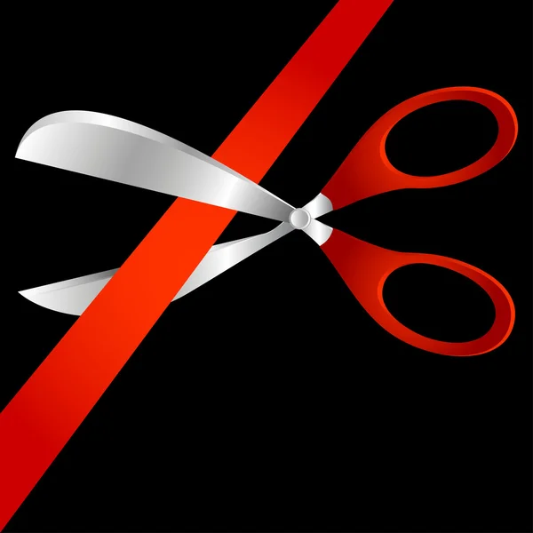 Scissors Cut Red Tape Composition Black Background — Stock Vector
